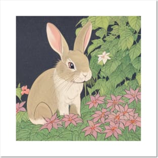 Flowers with Grey Mini Lop Bunny Rabbit Mom Posters and Art